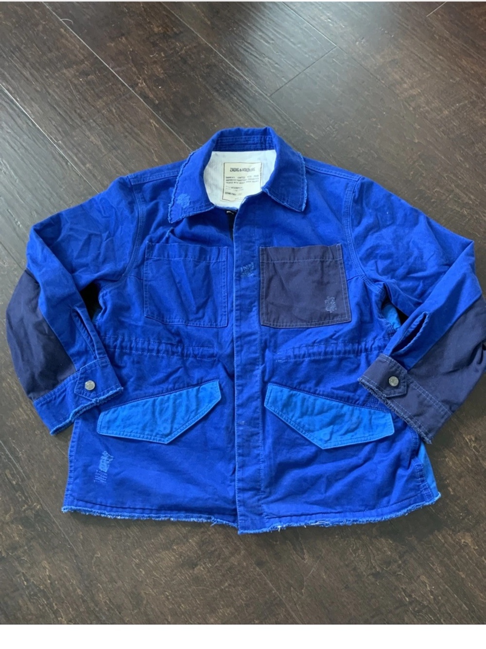 Zadig Voltaire Jacket Women’s Distressed Blue - Color Block - Raw Hem- Size L